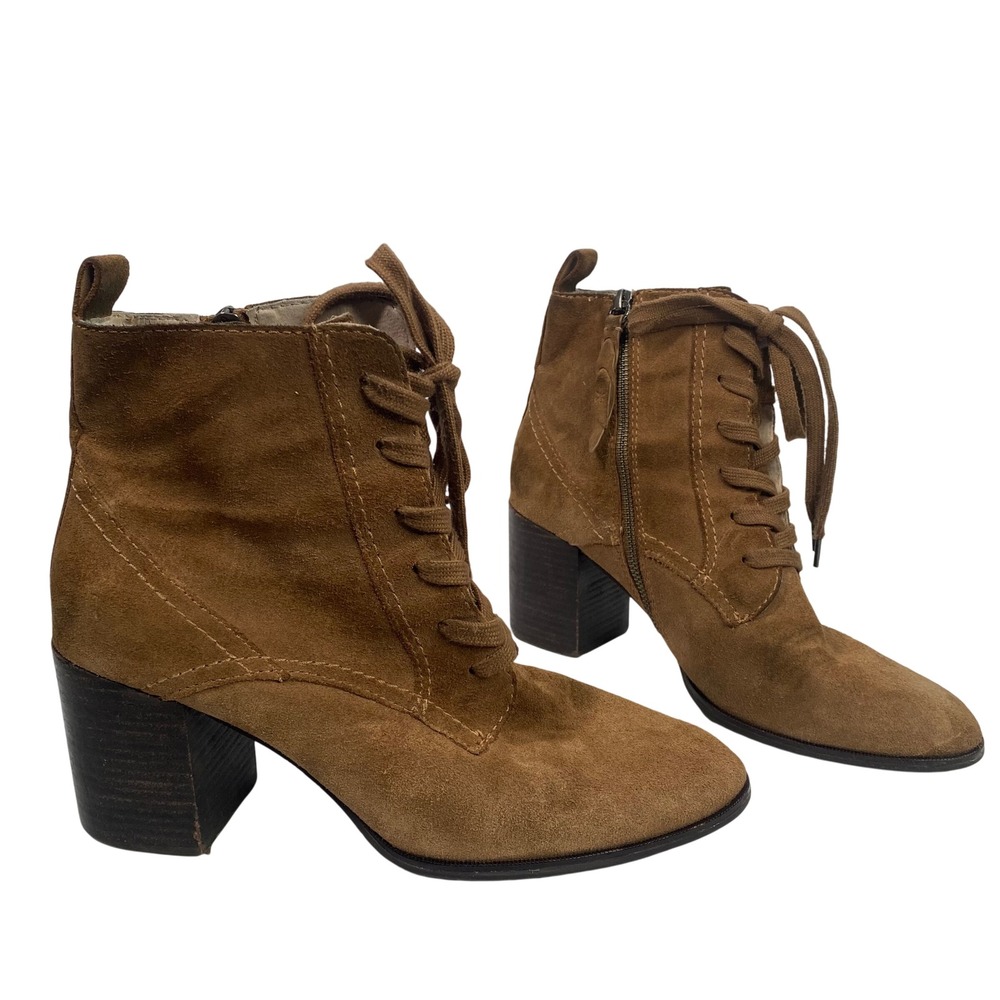 Splendid Suede Lace Up Ankle Boots Womens 11M Brown Block Heel Boho Western